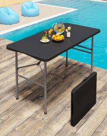 8FT Black Folding Table for Outdoor, 8 Foot Picnic Tables No Assembly Required Portable, Black Foldable Table