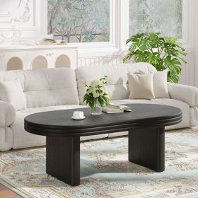 Mid Century Modern Oval Fluted Coffee Table, Farmhouse Wood Coffee Table, Cocktail Table, Center Table for Living Room, Office, Home Decor(Black