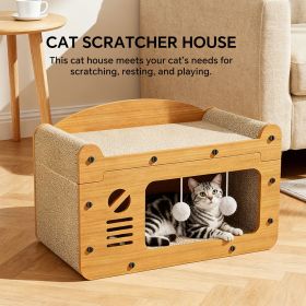 Indoor cat scratching board house, sturdy frame 2-in-1 cat furniture, resting bed and scratching post (Color: C-SFDS56)