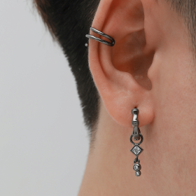 European and American Men's Bamboo Joint Zircon Pendant Ear Clips Set Hip-Hop Punk Style Earrings Accessories (Style: gun black)