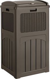 33 Gallon Outdoor Trash Can, Hideaway Garbage Bins with Tiered Lid, Waterproof Resin Outside Waste Bins (Color: Deep Brown)