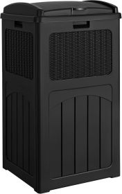 33 Gallon Outdoor Trash Can, Hideaway Garbage Bins with Tiered Lid, Waterproof Resin Outside Waste Bins (Color: Black)