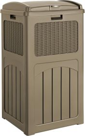 33 Gallon Outdoor Trash Can, Hideaway Garbage Bins with Tiered Lid, Waterproof Resin Outside Waste Bins (Color: Brown)