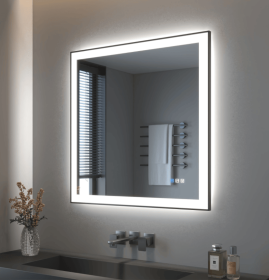 Tempered Glass Frame Mirror for Bedroom, 20 "x28" Triple Color Temperature/RGB, Smart Touch Button Lighting Control (PSKM006-S3R5171UL: PS006-S3R15377UL)