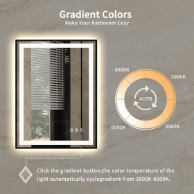 Tempered Glass Frame Mirror for Bedroom, 20 "x28" Triple Color Temperature/RGB, Smart Touch Button Lighting Control (PSKM006-S3R5171UL: KM006-S3R5171UL)