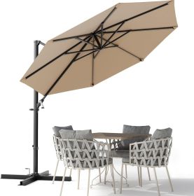 10ft Cantilever Patio Umbrella, Round Large Outdoor Umbrella with 360-Degree Rotation, Hanging Offset Market Sun Umbrella (Color: Brown)