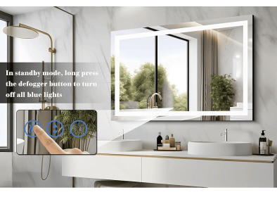 Tempered Glass Frame Mirror with LED Living Room Lighting, Triple Color Temperature/RGB, 28 "x36" Size, Smart Touch Button Lighting Control, Wall (PS005-S1R7090UL: PS005-S1R12080UL)