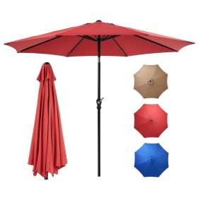 Outdoor Patio Umbrella with Push Button Tilt and Crank, Market Umbrella 8 Sturdy Ribs UV Protection Waterproof for Garden, Backyard (Color: Red)