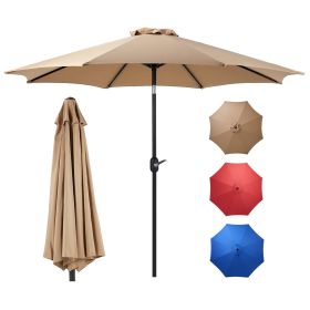 Outdoor Patio Umbrella with Push Button Tilt and Crank, Market Umbrella 8 Sturdy Ribs UV Protection Waterproof for Garden, Backyard (Color: Khaki)