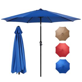 Outdoor Patio Umbrella with Push Button Tilt and Crank, Market Umbrella 8 Sturdy Ribs UV Protection Waterproof for Garden, Backyard (Color: Blue)