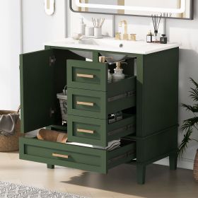 30" Bathroom Vanity , Modern Bathroom Cabinet with Sink Combo Set, Bathroom Storage Cabinet with a Soft Closing Door and 3 Drawers, Solid Wood Fr (Color: Green, Material: Solid Wood+MDF)