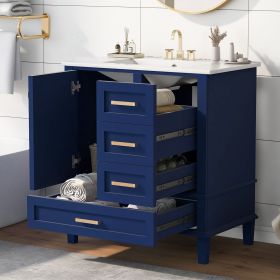 30" Bathroom Vanity , Modern Bathroom Cabinet with Sink Combo Set, Bathroom Storage Cabinet with a Soft Closing Door and 3 Drawers, Solid Wood Fr (Color: Blue, Material: Solid Wood+MDF)