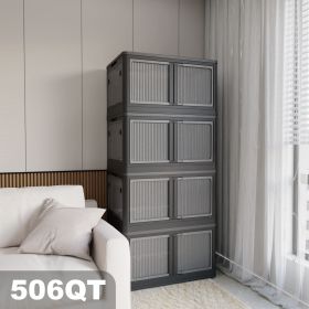 506QT 4-Pack Transparent Stackable Storage Bins with 5 Doors to Open with Wheels (Main Material: Polypropylene, Main Color: Black)